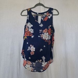 Floral Sleeveless Top - Navy
